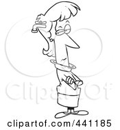 Royalty Free RF Clip Art Illustration Of A Cartoon Black And White Outline Design Of A Woman With A Brain Drain by toonaday