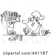 Poster, Art Print Of Cartoon Black And White Outline Design Of A Baker Playing Poker With Wheat