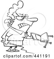 Poster, Art Print Of Cartoon Black And White Outline Design Of A Businesswoman Holding A Whip And Chair
