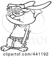 Royalty Free RF Clip Art Illustration Of A Cartoon Black And White Outline Design Of A Boxer Dog Wearing A Hat