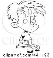 Poster, Art Print Of Cartoon Black And White Outline Design Of A Boy With An Egg On His Face
