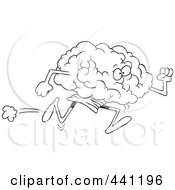 Poster, Art Print Of Cartoon Black And White Outline Design Of A Running Brain
