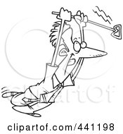 Royalty Free RF Clip Art Illustration Of A Cartoon Black And White Outline Design Of A Man Holding A Branding Iron