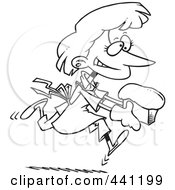 Royalty Free RF Clip Art Illustration Of A Cartoon Black And White Outline Design Of A Female Baker With Fresh Bread