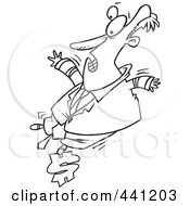 Royalty Free RF Clip Art Illustration Of A Cartoon Black And White Outline Design Of A Businessman Balancing His Budget