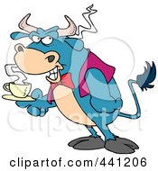 Poster, Art Print Of Cartoon Bull Waiter Serving Coffee