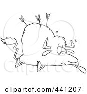Royalty Free RF Clip Art Illustration Of A Cartoon Black And White Outline Design Of A Buffalo Shot With Arrows