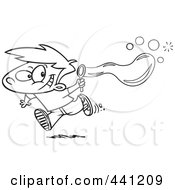 Poster, Art Print Of Cartoon Black And White Outline Design Of A Boy Using A Bubble Maker