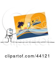 Poster, Art Print Of Stick Man Holding Up Summer Pictures Of Him On Vacation