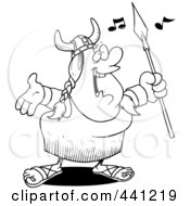 Royalty Free RF Clip Art Illustration Of A Cartoon Black And White Outline Design Of A Female Viking Opera Singer