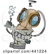Poster, Art Print Of Cartoon Diver Looking At A Hose With Bubbles