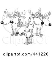 Royalty Free RF Clip Art Illustration Of A Cartoon Black And White Outline Design Of A Group Of Bucks by toonaday