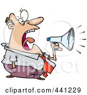 Poster, Art Print Of Cartoon Businessman Screaming Through A Bullhorn