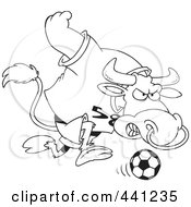 Poster, Art Print Of Cartoon Black And White Outline Design Of A Soccer Bull