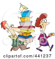 Royalty Free RF Clip Art Illustration Of A Cartoon Female Shopper With A Man Carrying Her Boxes
