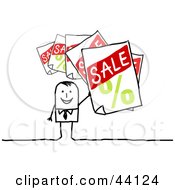 Retail Stick Man Holding Up Sale Signs