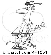 Royalty Free RF Clip Art Illustration Of A Cartoon Black And White Outline Design Of A Burglar Carrying An Electronic Device