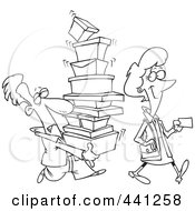 Royalty Free RF Clip Art Illustration Of A Cartoon Black And White Outline Design Of A Female Shopper With A Man Carrying Her Boxes by toonaday