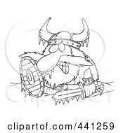Poster, Art Print Of Cartoon Black And White Outline Design Of A Frozen Viking
