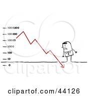 Poster, Art Print Of Stressed Stick Business Man Standing Over A Descending Financial Chart