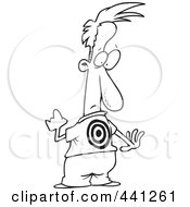 Royalty Free RF Clip Art Illustration Of A Cartoon Black And White Outline Design Of A Bullied Man With A Target On His Back