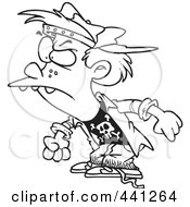 Royalty Free RF Clip Art Illustration Of A Cartoon Black And White Outline Design Of A Bully Boy by toonaday