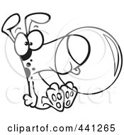 Cartoon Black And White Outline Design Of A Dog Blowing Bubble Gum