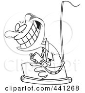 Poster, Art Print Of Cartoon Black And White Outline Design Of A Black Businessman Driving A Bumper Car