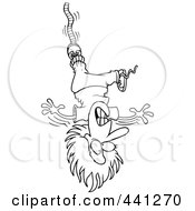 Royalty Free RF Clip Art Illustration Of A Cartoon Black And White Outline Design Of A Female Bungee Jumper by toonaday