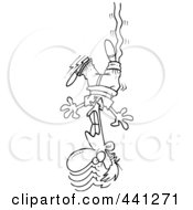 Cartoon Black And White Outline Design Of A Male Bungee Jumper