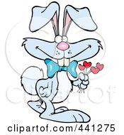 Royalty Free RF Clip Art Illustration Of A Cartoon Romantic Rabbit Holding Flowers