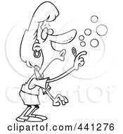 Poster, Art Print Of Cartoon Black And White Outline Design Of A Woman Using A Bubble Maker