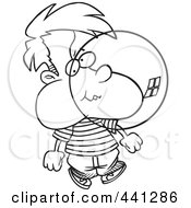 Cartoon Black And White Outline Design Of A Boy Blowing Bubble Gum