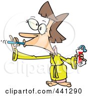 Cartoon Woman Brushing Her Teeth