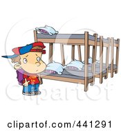 Royalty Free RF Clip Art Illustration Of A Cartoon Summer Camp Boy Looking At Bunk Beds