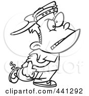 Poster, Art Print Of Cartoon Black And White Outline Design Of A Mean Bully Boy Walking