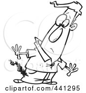 Royalty Free RF Clip Art Illustration Of A Cartoon Black And White Outline Design Of A Man With Burning Pants