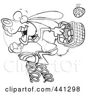 Cartoon Black And White Outline Design Of A Springy Easter Bunny