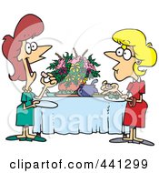 Royalty Free RF Clip Art Illustration Of A Cartoon Ladies Talking And Eating At A Buffet by toonaday