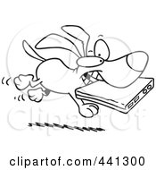 Poster, Art Print Of Cartoon Black And White Outline Design Of A Dog Stealing A Laptop