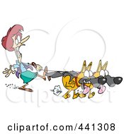 Poster, Art Print Of Cartoon Two Big German Shepherds Pulling A Dog Walker On A Leash