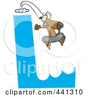 Poster, Art Print Of Cartoon Dog Leaping Off Of An L Cliff With An Inner Tube