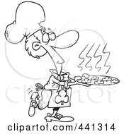 Royalty Free RF Clip Art Illustration Of A Cartoon Black And White Outline Design Of A Chef Leprechaun Serving Shamrock Cookies