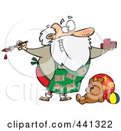 Poster, Art Print Of Cartoon Santa Painting A Toy Truck In A Workshop