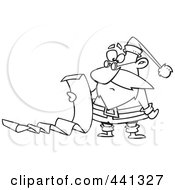 Poster, Art Print Of Cartoon Black And White Outline Design Of Santa Reading A Long List