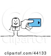 Clipart Illustration Of A Stick Businessman Holding A Hotel Room Key Card Or A Credit Card by NL shop #COLLC44133-0109