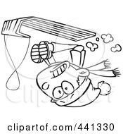 Royalty Free RF Clip Art Illustration Of A Cartoon Black And White Outline Design Of A Boy Going Upside Down On His Sled by toonaday