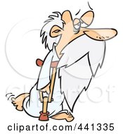 Cartoon Old Father Time Using A Crutch