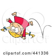 Cartoon Energetic Girl Doing A Cartwheel