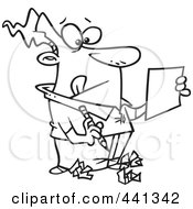 Poster, Art Print Of Cartoon Black And White Outline Design Of A Man Trying To Edit His Writing